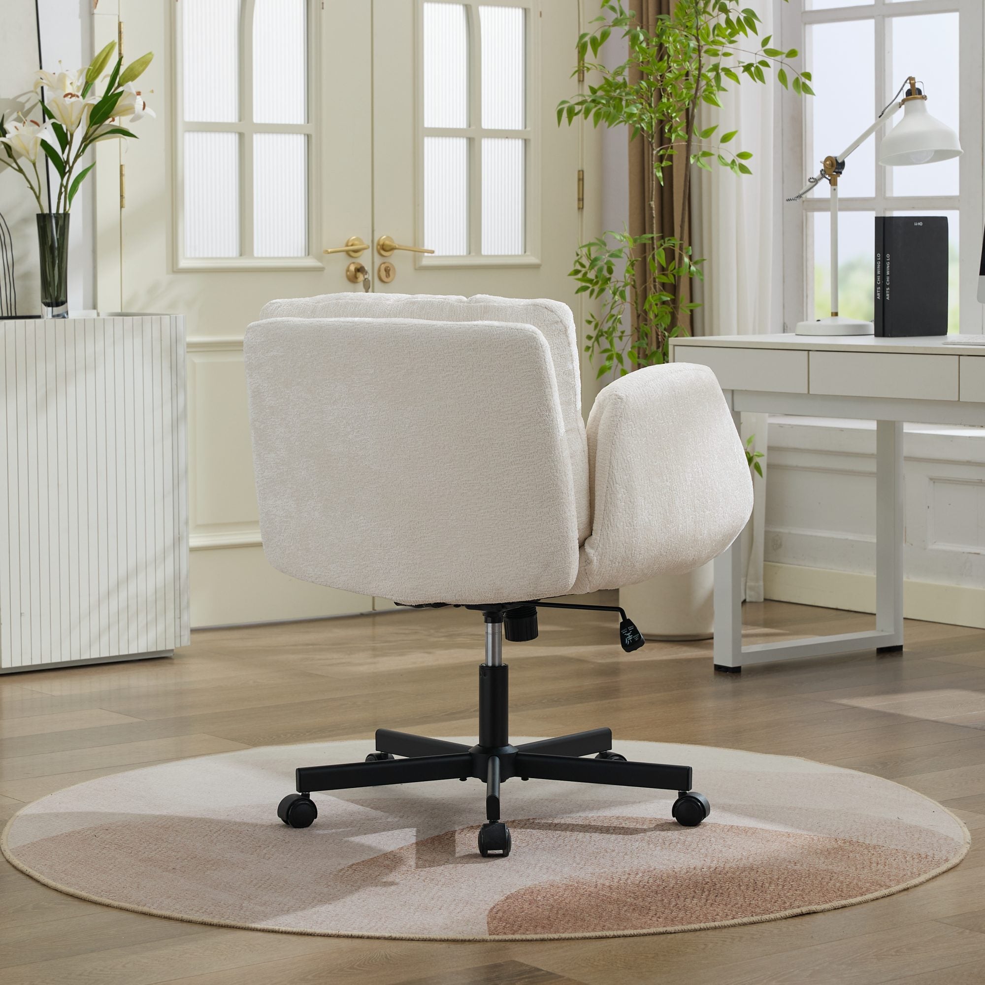 Modern Chenille Swivel Office Chair, Height Adjustable Task Chair with Convertible Multi-Position Armrests,Comfy Double Cushi