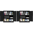 Black Heavy Duty Metal Storage Cabinet with Lock, 2-Door File Cabinet with 2 Adjustable Shelves for Home, Office, Garage (35.