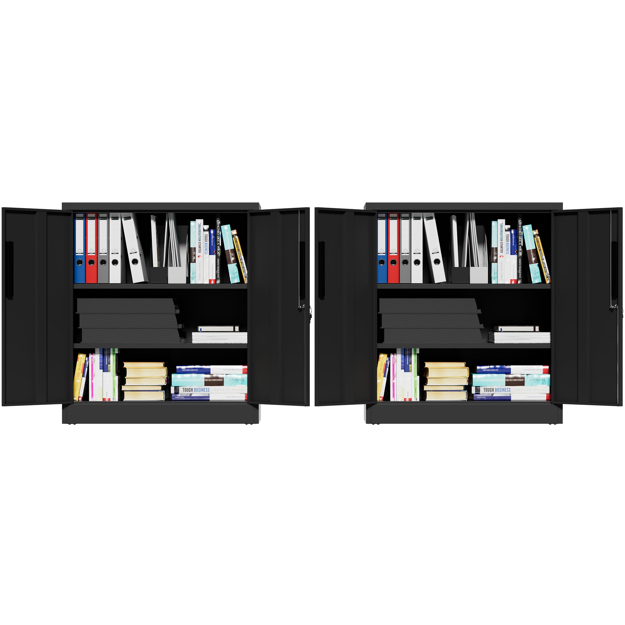Black Heavy Duty Metal Storage Cabinet with Lock, 2-Door File Cabinet with 2 Adjustable Shelves for Home, Office, Garage (35.