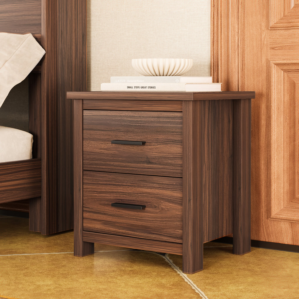 4PCS Bedroom Sets, Wooden Queen Size Bed Frame with Storage Headboard and Charging Station, 2 Nightstands with 2 Drawers, 1 Dresser with 5 Drawers, Walnut(old SKU HL000102AAD) - Grand Goldman Shop