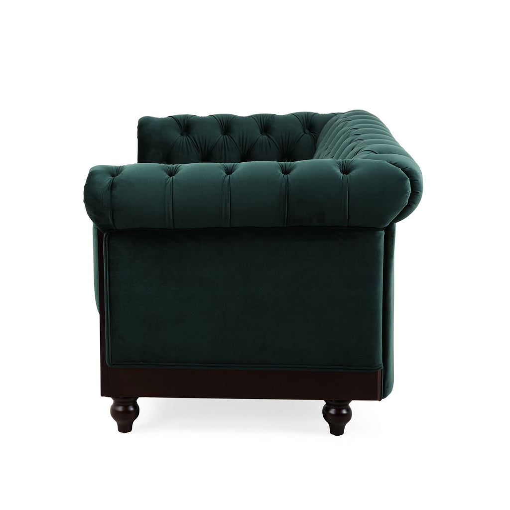 VIVALUX Chesterfield Velvet Loveseat Sofa 2-Person Rolled Arm Upholstered Couch Forest Green 59.44' - Grand Goldman Shop