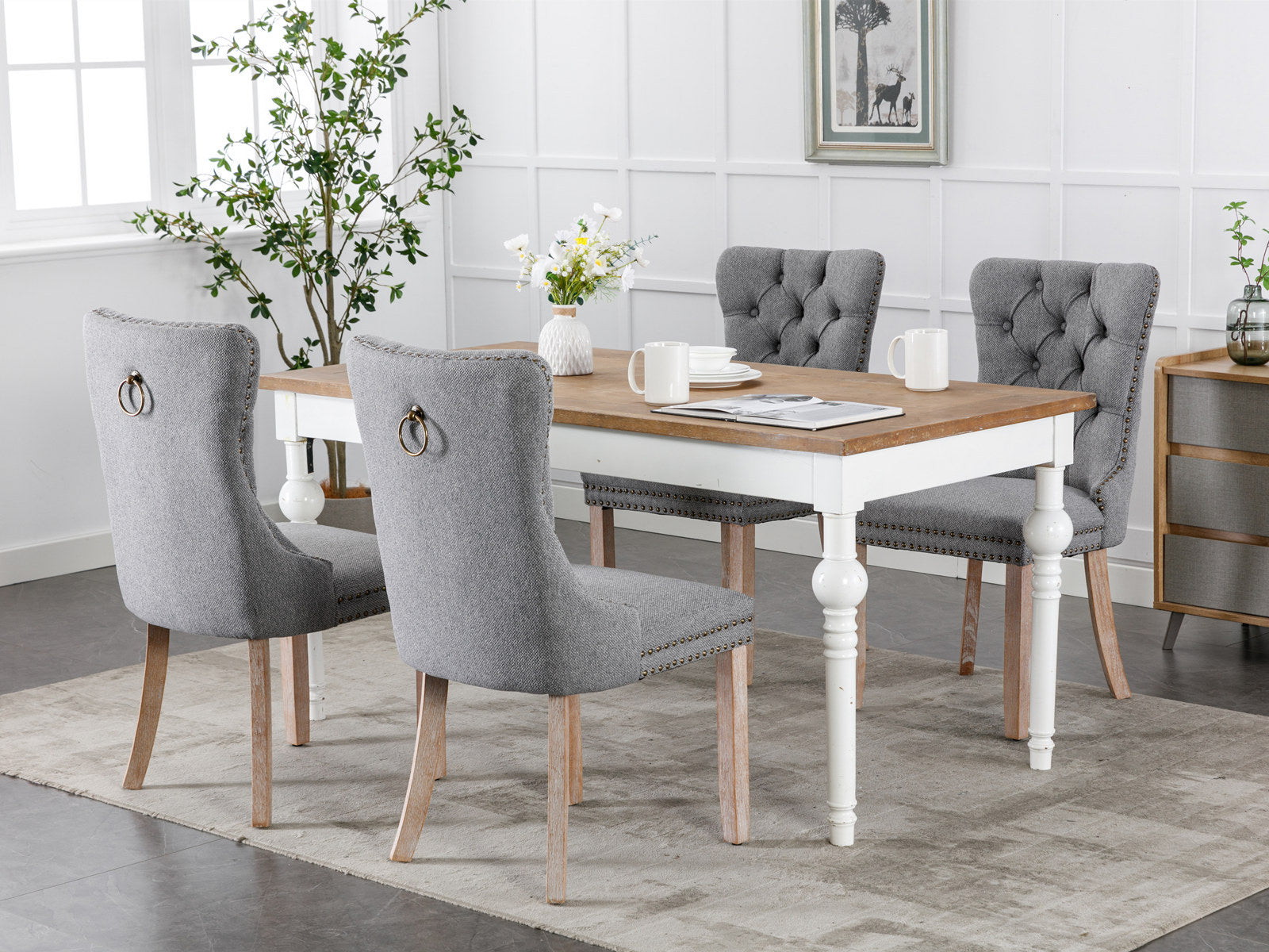 Nikki Collection Modern, High-end Tufted Solid Wood Contemporary Flax Upholstered Linen Dining Chair with Wood Legs Nailhead Trim 2-Pcs Set,Gray, SW6801GY - Grand Goldman Shop