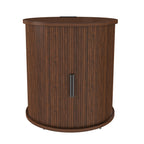 Mid Century Modern Cylinder End Table with Built-in Charging Station & Sliding Door, 2-Tier Storage Round Nightstand with USB Ports, Walnut Bedside Table for Living Room, Bedroom, Entryway - Grand Goldman Shop