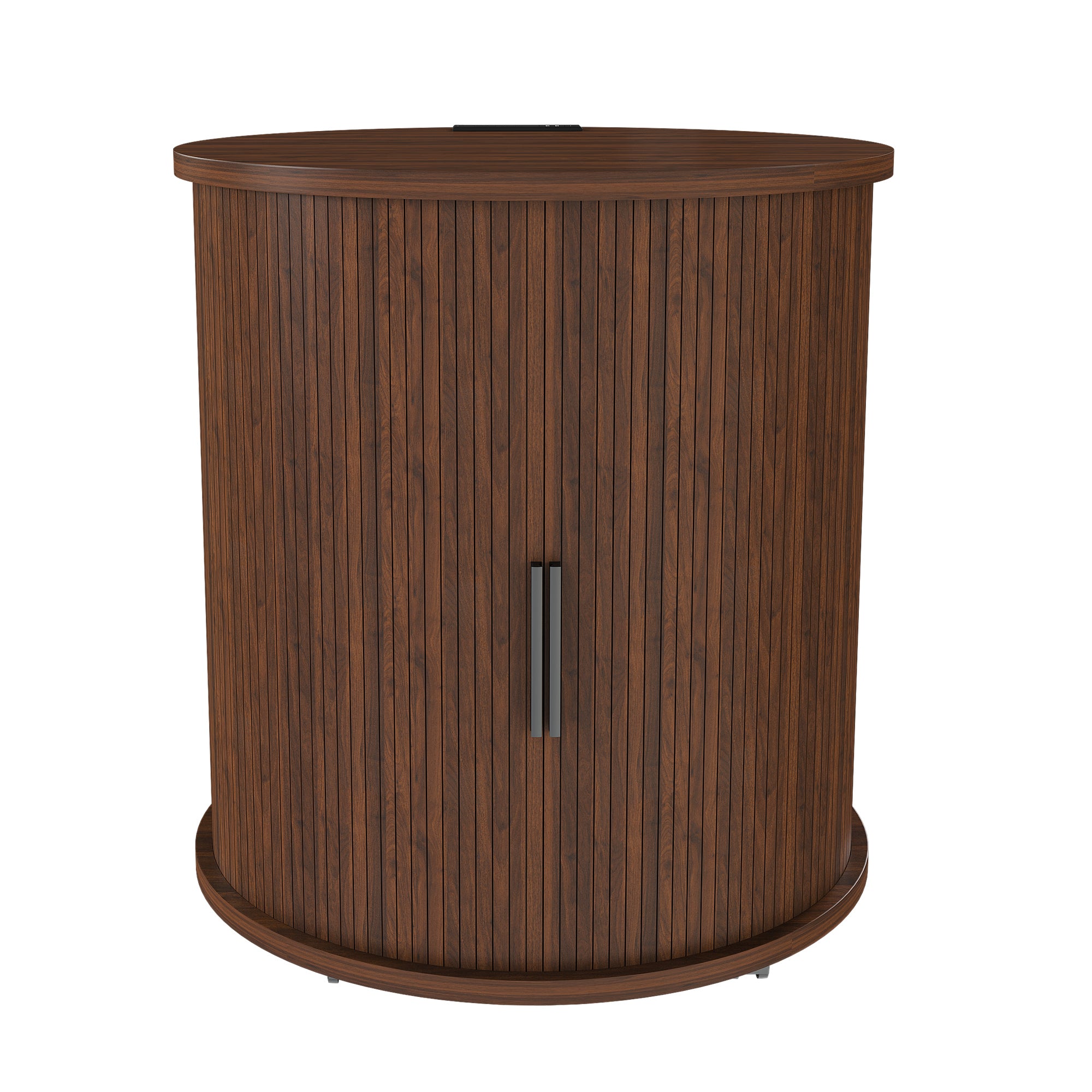 Mid Century Modern Cylinder End Table with Built-in Charging Station & Sliding Door, 2-Tier Storage Round Nightstand with USB Ports, Walnut Bedside Table for Living Room, Bedroom, Entryway - Grand Goldman Shop