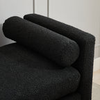Elegant Upholstered Bench, Daybed, Ottoman with Wood Legs & 2 Bolster Pillows, Black Boucle, 66.34' - Grand Goldman Shop