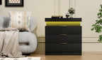 Nightstand with Charging Station and LED Lights,Night Stand with Sliding Top for Bedroom,Bedside Table with Drawers,Modern End Side Table,Black.28.8''W x 17''D x 30.5''H. - Grand Goldman Shop