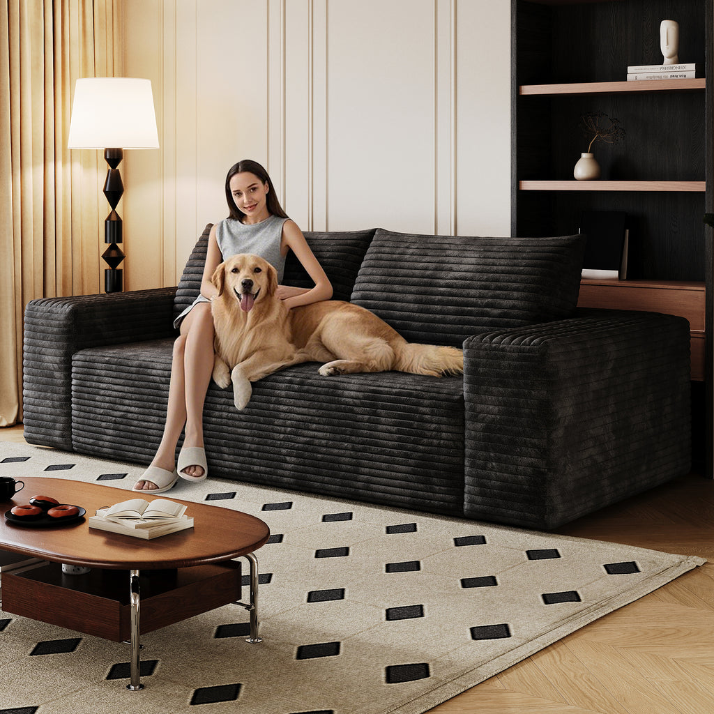 71' 3Setaser Sofa,Corduroy Fabric,Deep Seat Couches,Comfy Loveseat Sofa,No Assembly,1pcs for Living room, Bedroom,Conference room ,Apartment,Black - Grand Goldman Shop