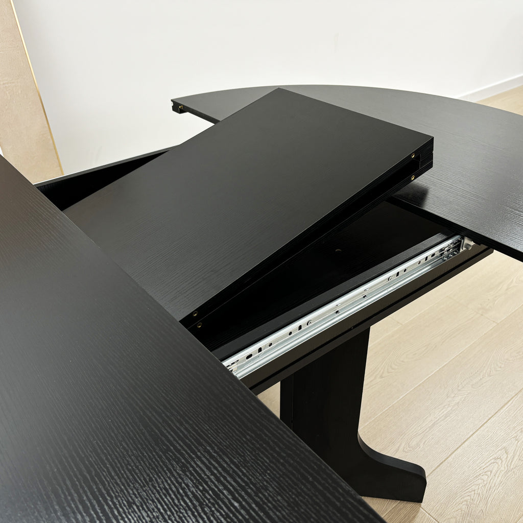 Farmhouse Kitchen Dining Table 59x43 Inch Expandable Oval Top with Removable Leaf Black MDF - Grand Goldman Shop