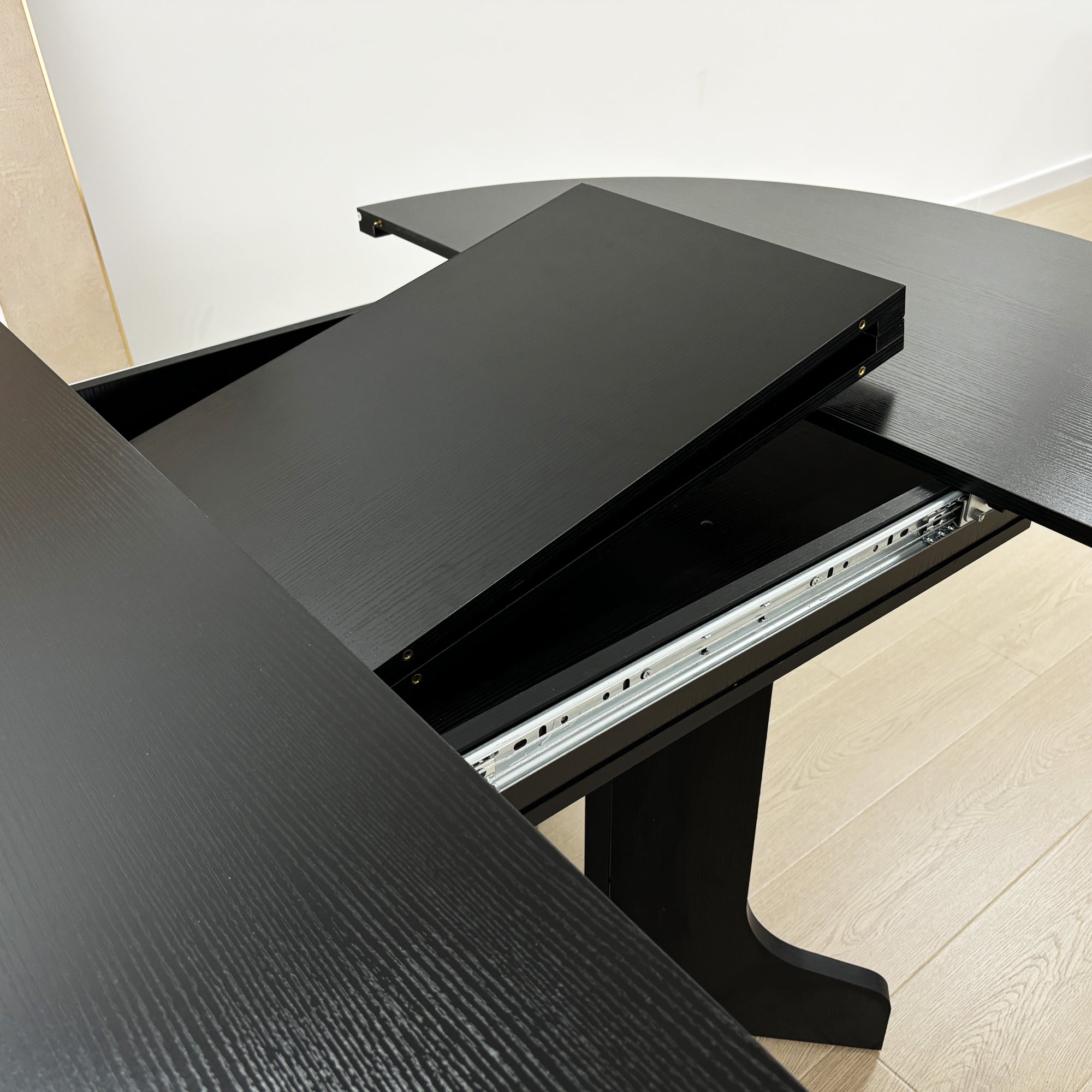 Farmhouse Kitchen Dining Table 59x43 Inch Expandable Oval Top with Removable Leaf Black MDF - Grand Goldman Shop