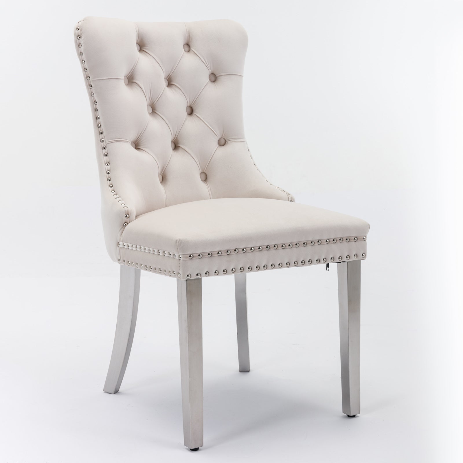 Nikki Collection Modern, High-end Tufted Solid Wood Contemporary Velvet Upholstered Dining Chair with Chrome Stainless Steel Plating Legs,Nailhead Trim,Set of 2，Beige and Chrome, SW1701BG - Grand Goldman Shop