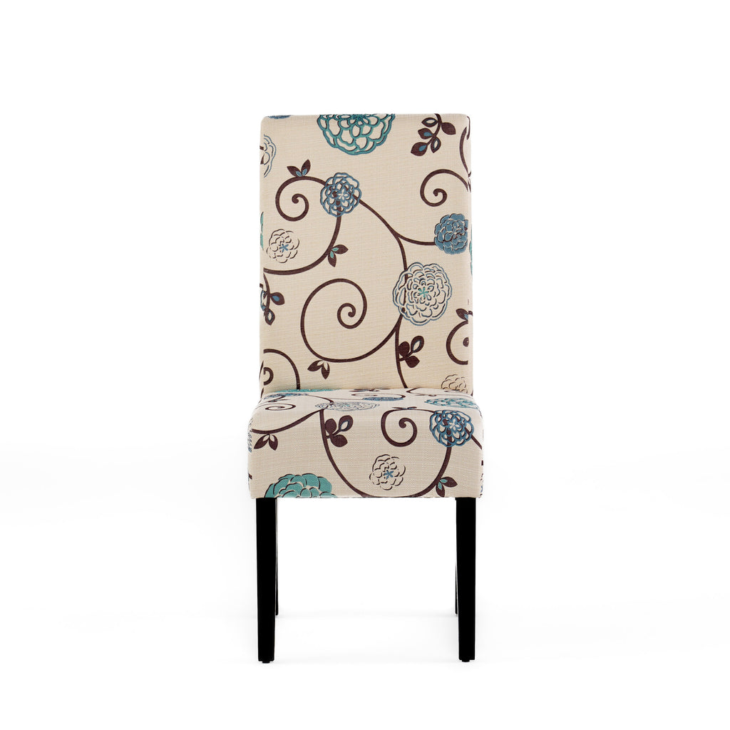 Contemporary Dining Chair Set with Rubberwood Legs in White and Blue Fabric - Grand Goldman Shop