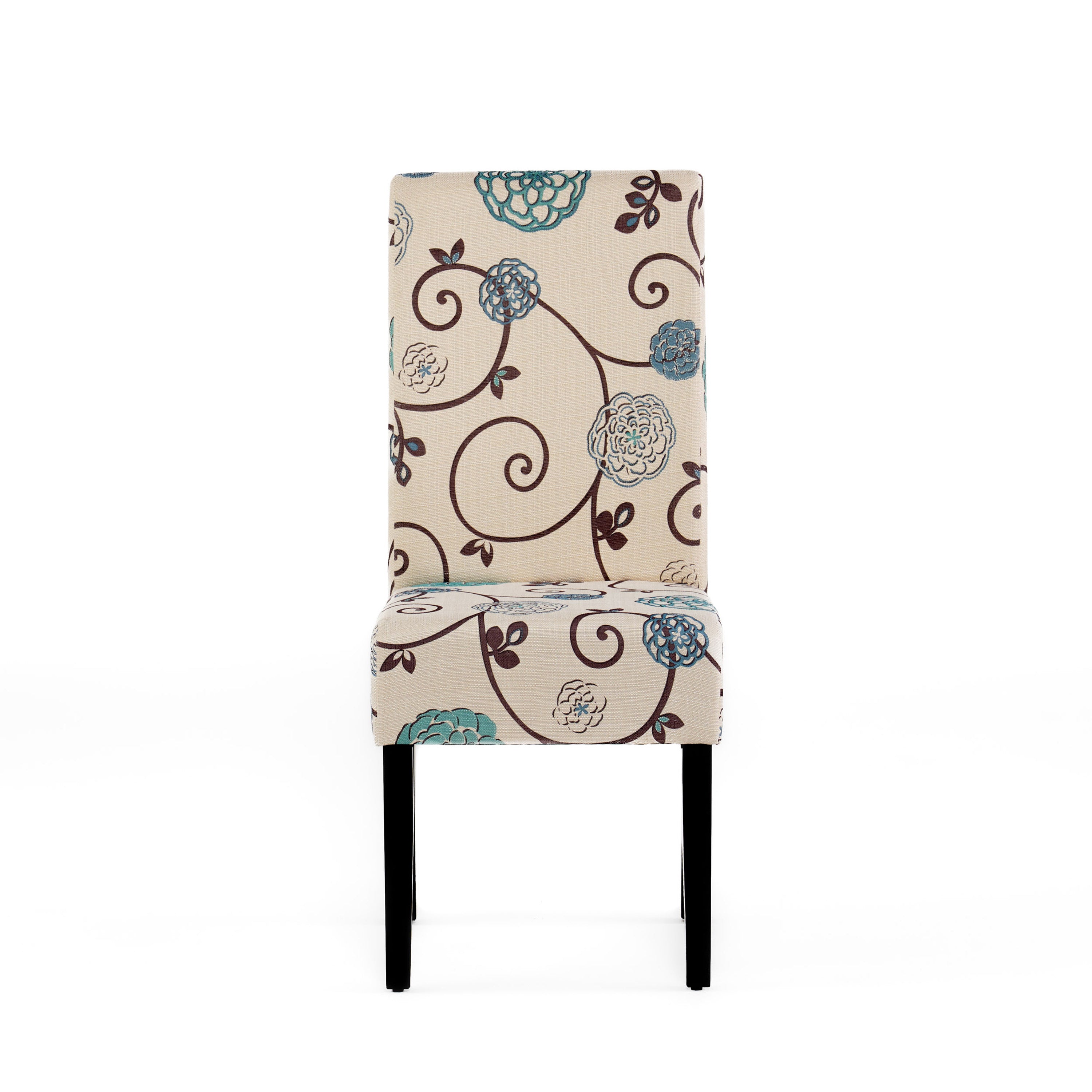Contemporary Dining Chair Set with Rubberwood Legs in White and Blue Fabric - Grand Goldman Shop