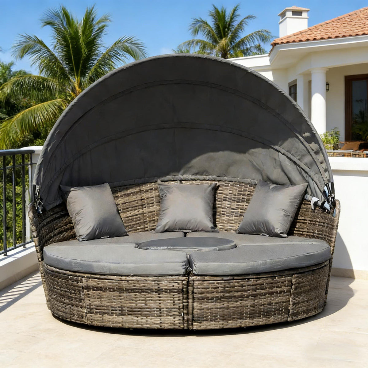 Stylish Outdoor Furniture Conversation Sets,Convertible Patio Furniture Set,4-Piece Round Convertible Daybed