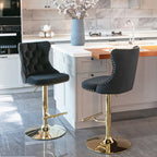 A&A Furniture,Golden Swivel Velvet Barstools Adjusatble Seat Height from 25-33 Inch, Modern Upholstered Bar Stools with Backs Comfortable Tufted for Home Pub and Kitchen Island（Black,Set of 2） - Grand Goldman Shop