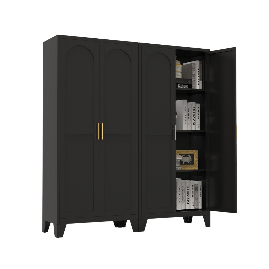 61'' 2 Shapely Doors Cabinet, Metal Storage Cabinet with Doors and Adjustable Shelves, for Bedroom, Living Room(Black) - Grand Goldman Shop