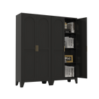61'' 2 Shapely Doors Cabinet, Metal Storage Cabinet with Doors and Adjustable Shelves, for Bedroom, Living Room(Black) - Grand Goldman Shop