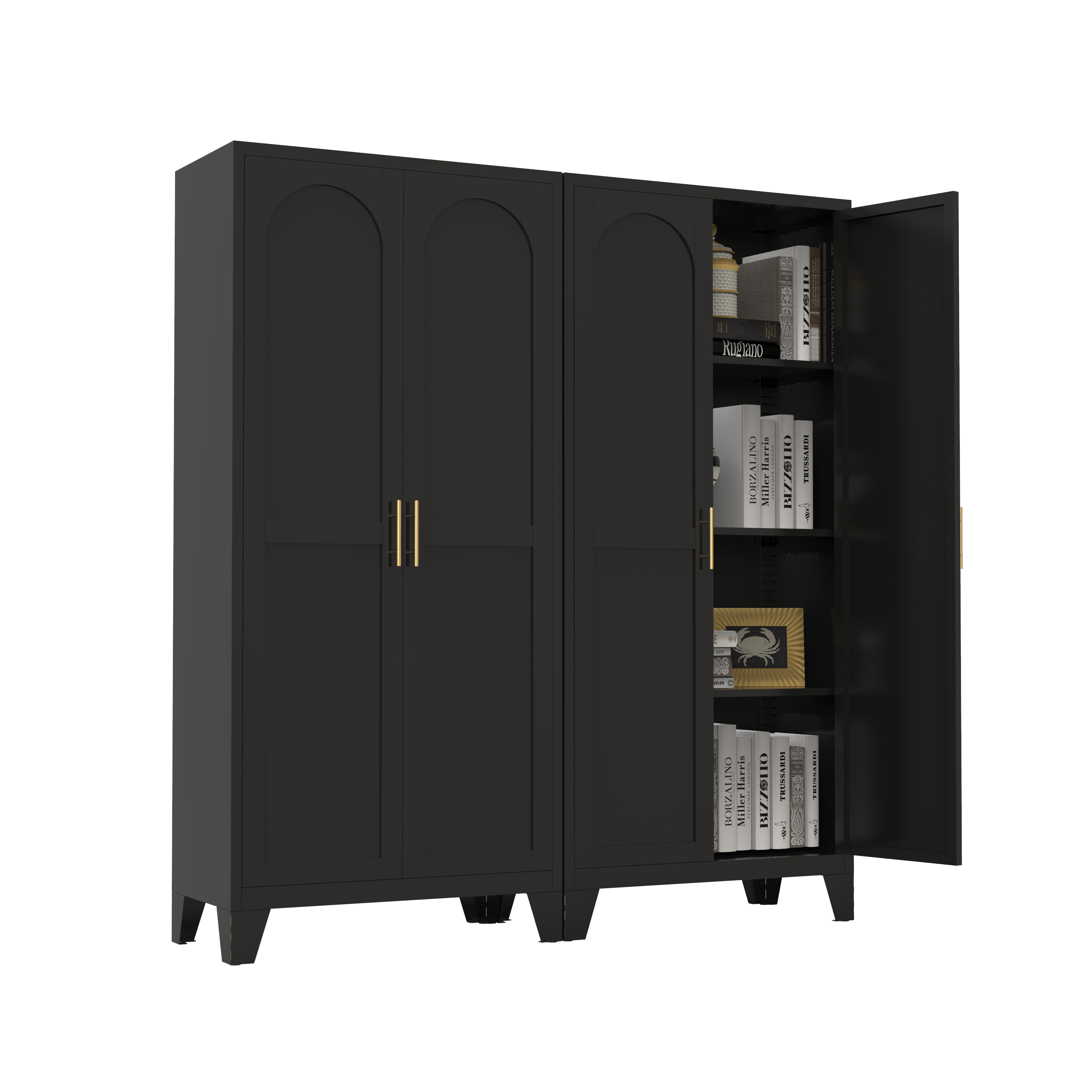 61'' 2 Shapely Doors Cabinet, Metal Storage Cabinet with Doors and Adjustable Shelves, for Bedroom, Living Room(Black) - Grand Goldman Shop