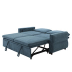 Convertible Sofa Bed 62.75' Loveseat with Adjustable Backrest and USB Ports in Blue Chenille Fabric - Grand Goldman Shop