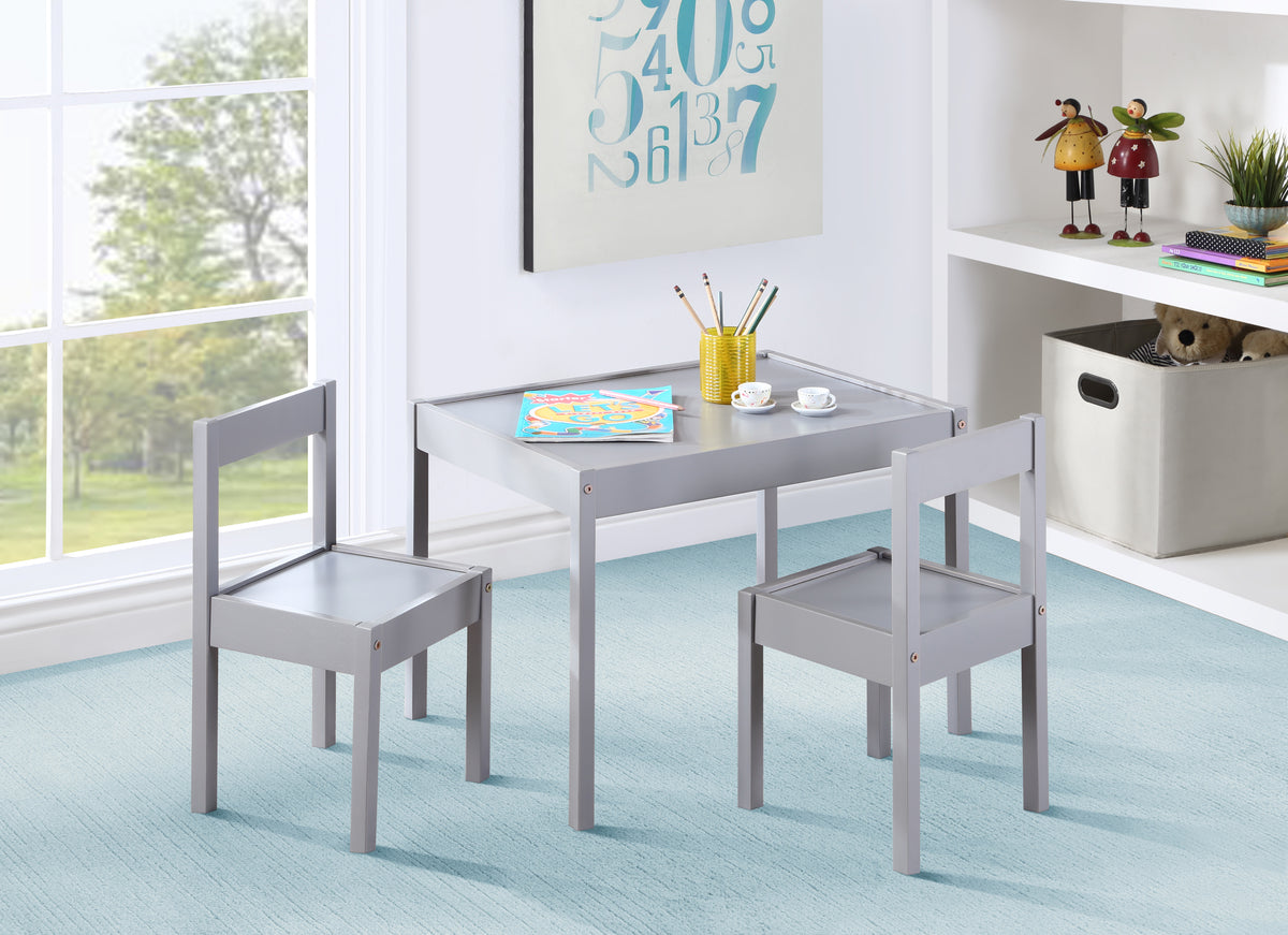 Della 3-Piece Solid Wood Kids Table & Two Chair Set, Gray | Premium Home Decor - Grand Goldman