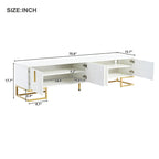 ON-TREND Modern TV Stand with Metal Legs and Gold Handles for TVs Up to 80'', Media Console Table with Cabinets and Adjustable Shelves, Luxury TV Cabinet with Geometric Lines for Living Room, White - Grand Goldman Shop