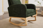 Modern Accent Rocking Chair Rocking Chair with Solid Wood Legs, Upholstered Nursery Glider Rocker, Comfy Armchair with Side Pocket, Living Room Lounge Arm Chair with High Backrest fabric - Grand Goldman Shop