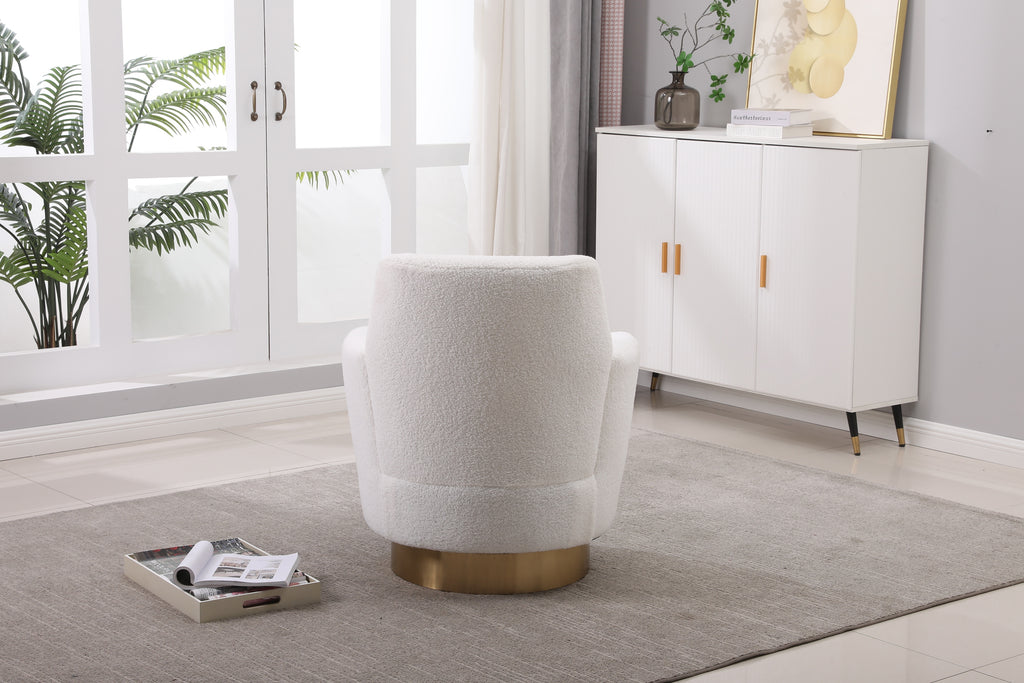 Teddy Swivel Barrel Chair, Swivel Accent Chairs Armchair for Living Room, Reading Chairs for Bedroom Comfy, Round Barrel Chairs with Gold Stainless Steel Base (Ivory) - Grand Goldman Shop