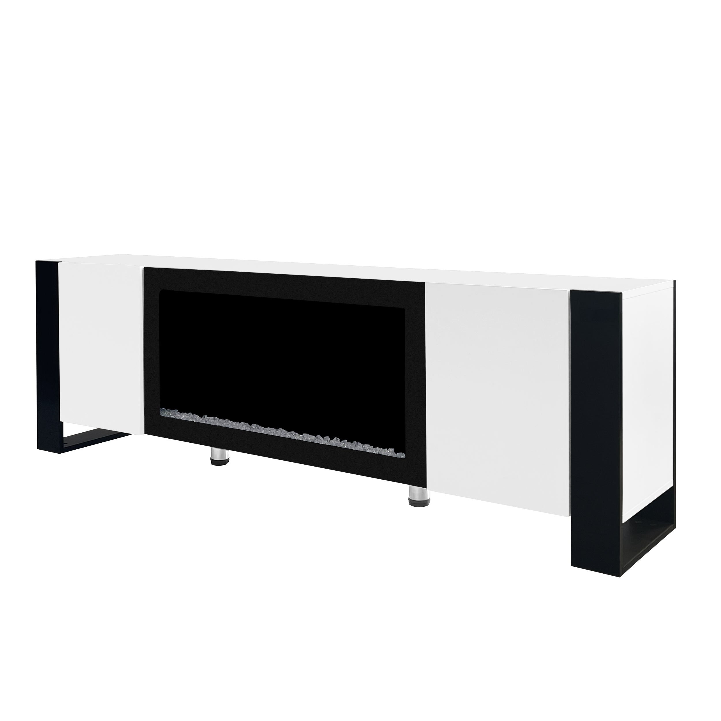 ON-TREND Modern TV Stand with 34.2' Non-heating Electric Fireplace, High Gloss Entertainment Center with 2 Cabinets, Media Console for TVs up to 78', White - Grand Goldman Shop