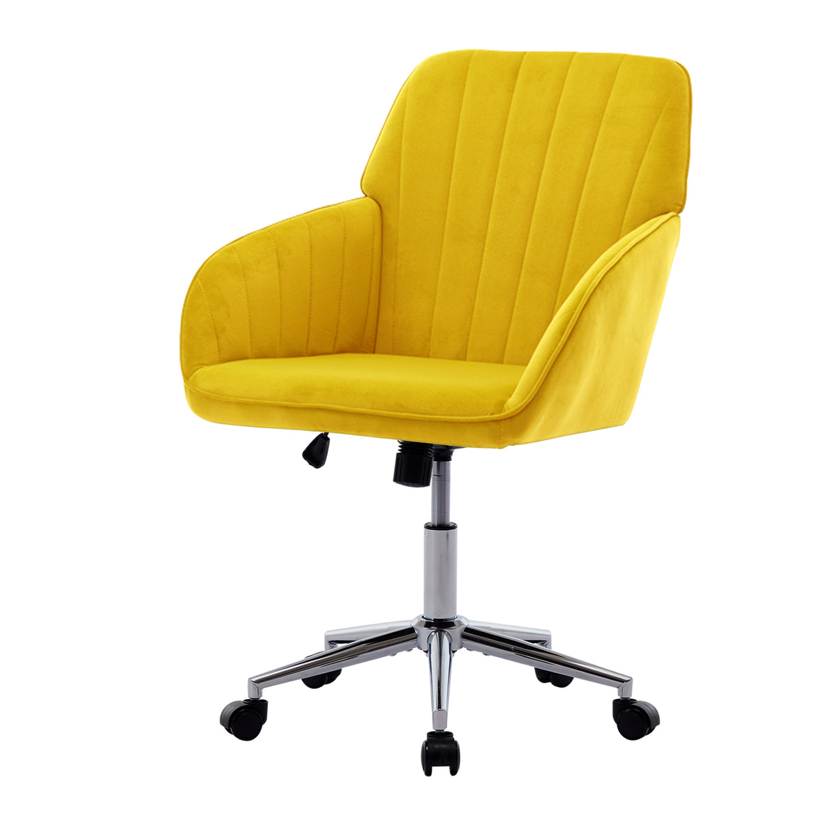 TY Modern Office Chair with Gold Base, Bright Yellow Velvet Upholstery, Wide Backrest and Adjustable Height for Home or Offic