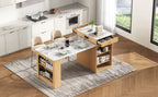 K&K 59.5'Kitchen Island with Extendable Dining Table, Kitchen Storage Table with Double-sided Storage, Kitchen Island with 2 Drawers, Power Outlet, Side Open Shelves, for Kitchen, Dining Room, Natural - Grand Goldman Shop