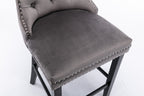 Contemporary Velvet Upholstered Barstools with Button Tufted Decoration and Wooden Legs, and Chrome Nailhead Trim, Leisure Style Bar Chairs,Bar stools, Set of 2 (Gray),SW1902GY - Grand Goldman Shop