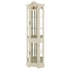 Curio Cabinet Lighted Glass Display Curio Cabinet w/Tempered Glass Doors and Shelves, Crown Corner Cabinet with Bulb, Corner Storage Decoration for Living room and Bedroom WHI - Grand Goldman Shop