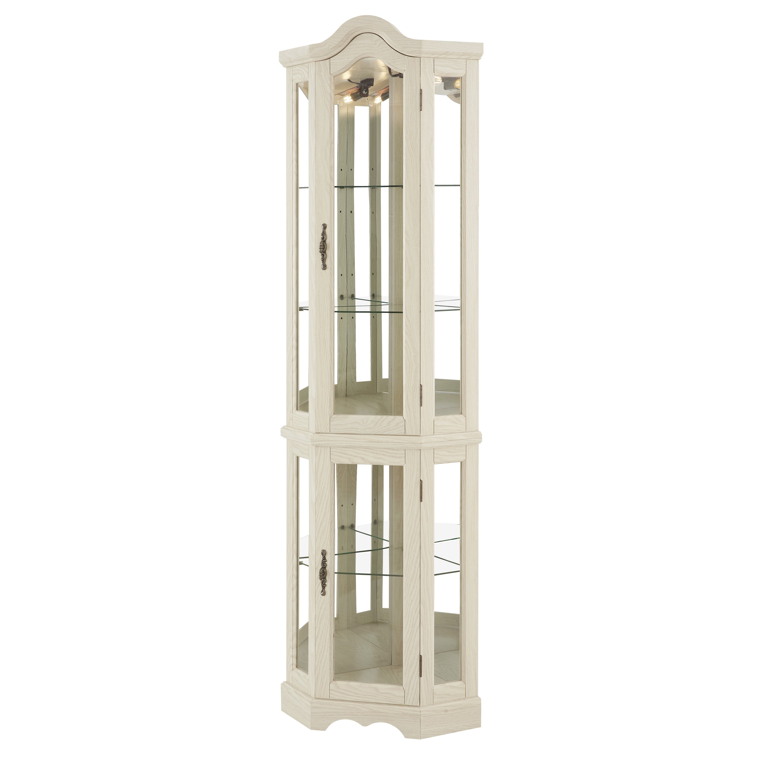 Curio Cabinet Lighted Glass Display Curio Cabinet w/Tempered Glass Doors and Shelves, Crown Corner Cabinet with Bulb, Corner Storage Decoration for Living room and Bedroom WHI - Grand Goldman Shop