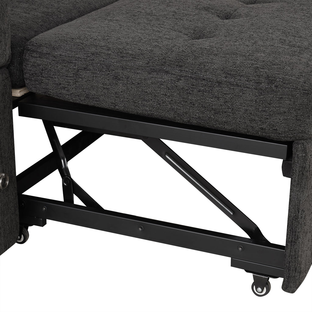 Black Convertible L-shaped Sofa Couch with Storage, Cup Holders, USB Ports, Chenille Fabric, 83.5' - Grand Goldman Shop