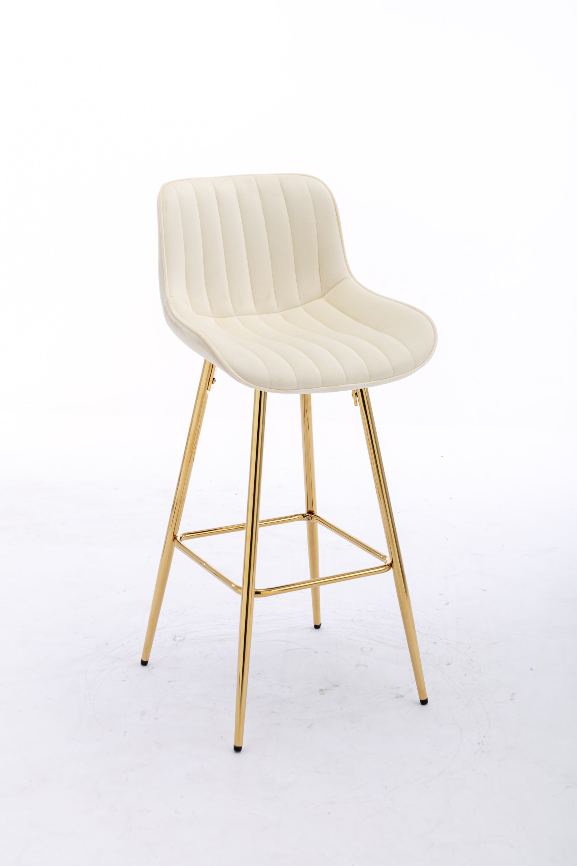 26 Inch Set of 2 Bar Stools,with Chrome Footrest Velvet Fabric Counter Stool Golden Leg Simple Bar Stool,CREAM - Grand Goldman Shop