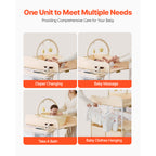 Baby Changing Table, Foldable Diaper Change Station with 2 Fabric Drawers, Side Basket & Hanging Rod, Adjustable Height Porta