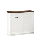 20 Gallon Tilt Out Trash Cabinet Freestanding Trash Bin Cabinet Wood Garbage Recycling Cabinet with Drawer Pet Proof Trash Can Holder for Kitchen Living Room, Antique White (Not include trash can) - Grand Goldman Shop