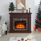 Electric Fireplace with Mantel, Fireplace Mantel, Fireplace Heater Freestanding, Realistic Stacked Stone Surround with Remote Control Timer LED Flame, Cherry, 45.66'W*11.8'D*40'H - Grand Goldman Shop