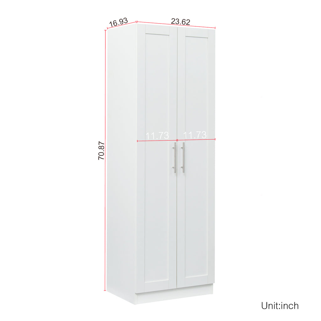 High wardrobe and kitchen cabinet with 2 doors and 3 partitions to separate 4 storage spaces, White - Grand Goldman Shop
