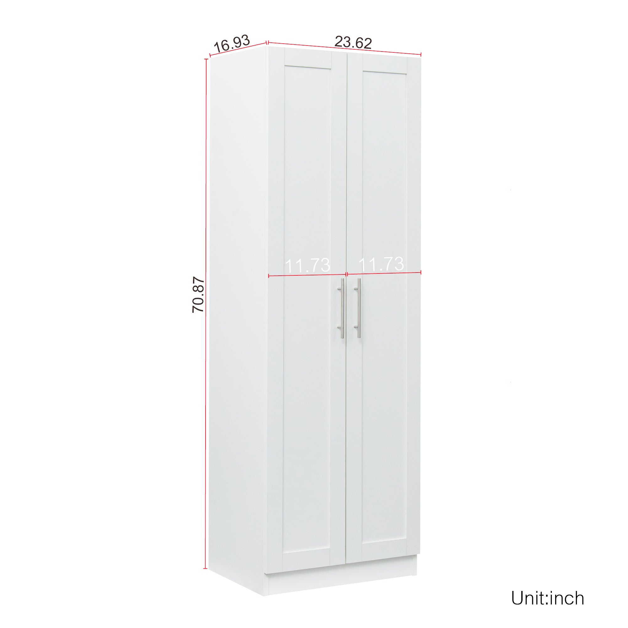 High wardrobe and kitchen cabinet with 2 doors and 3 partitions to separate 4 storage spaces, White - Grand Goldman Shop