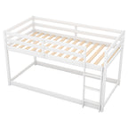 White Twin Over Twin Floor Bunk Bed with Ladder, Solid Pine Wood, 79.1''L x 42''W x 46.5''H - Grand Goldman Shop