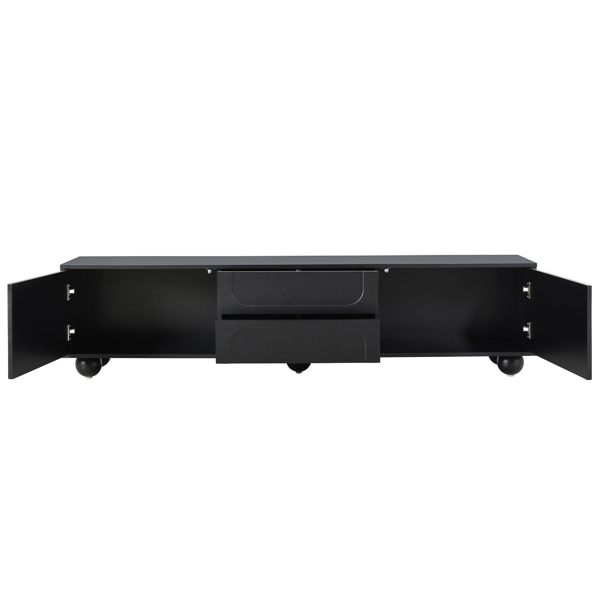 ON-TREND Cream Style TV Stand with Arched Doors & 2 Drawers for TVs up to 75', Minimalist Media Console with Rebound Device, Entertainment Center with 5 Iron Round Legs for Living Room, Bedroom, Black - Grand Goldman Shop