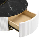 Modern Round Nesting Coffee Table Fluted with Drawer in Black & Gold in 31.5'' - Grand Goldman Shop