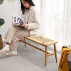 Woven Design Natural Oak Wood Dining Bench with Handwoven Cane Seat for Versatile Home Use - Grand Goldman Shop