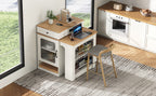 K&K 59.5' Kitchen Island with Extendable Dining Table, Kitchen Storage Table with Double-sided Storage, Kitchen Island with 2 Drawers, Power Outlet, Side Open Shelves, for Kitchen, Dining Room, White - Grand Goldman Shop