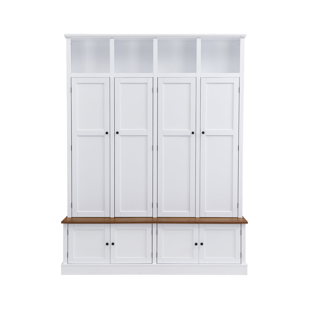 76.7''H Farmhouse Hall Tree with Bench and Cabinet, 4-in-1 Entryway Bench with Coat Rack, Modern Entryway Storage Organizer with Open Cubbies & Hooks for Hallway, Entryway, Living Roo - Grand Goldman Shop