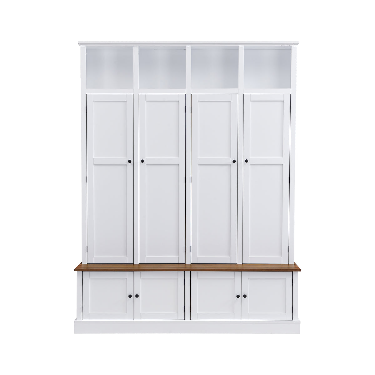 76.7''H Farmhouse Hall Tree with Bench and Cabinet, 4-in-1 Entryway Bench with Coat Rack, Modern Entryway Storage Organizer with Open Cubbies & Hooks for Hallway, Entryway, Living Roo - Grand Goldman Shop