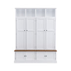 76.7''H Farmhouse Hall Tree with Bench and Cabinet, 4-in-1 Entryway Bench with Coat Rack, Modern Entryway Storage Organizer with Open Cubbies & Hooks for Hallway, Entryway, Living Roo - Grand Goldman Shop