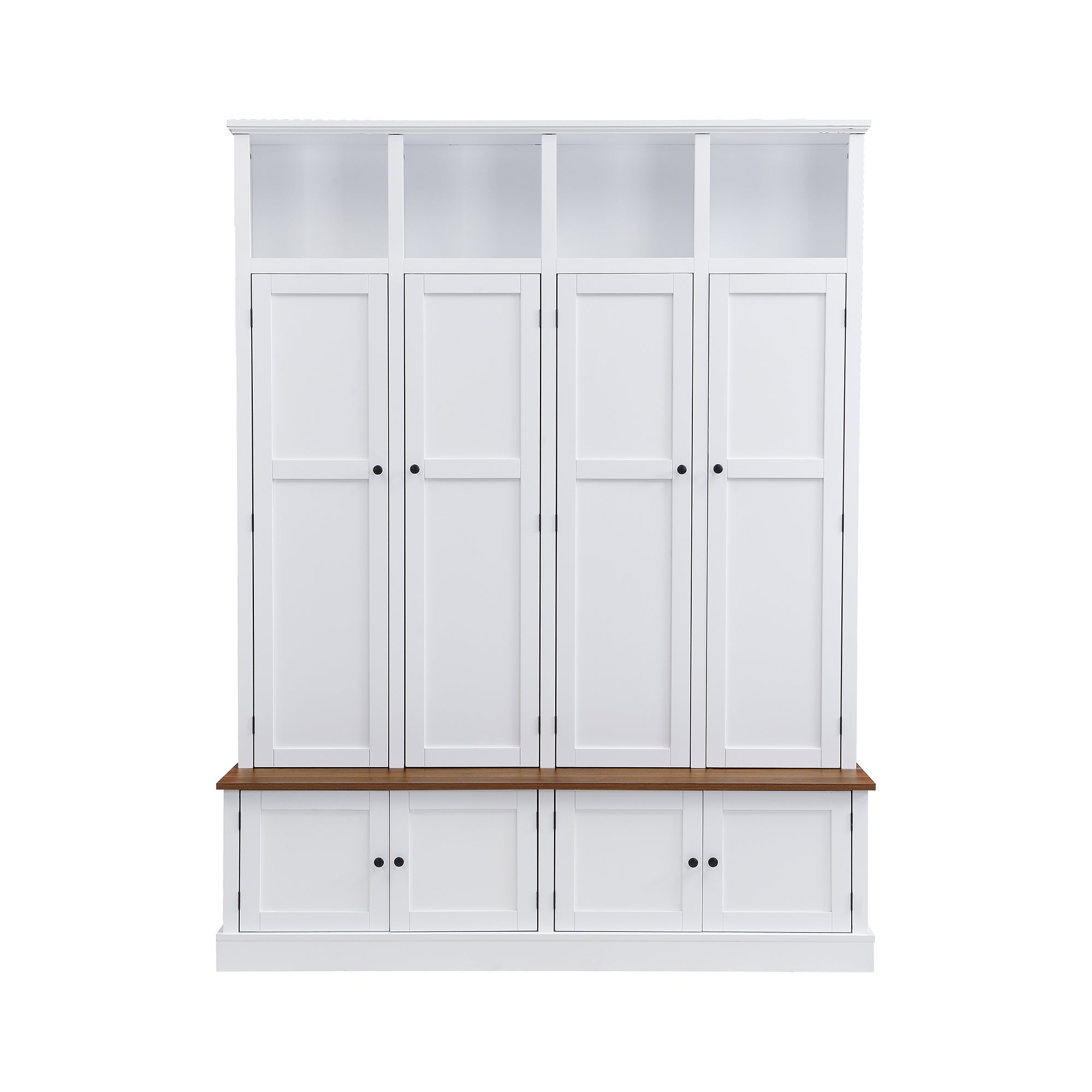 76.7''H Farmhouse Hall Tree with Bench and Cabinet, 4-in-1 Entryway Bench with Coat Rack, Modern Entryway Storage Organizer with Open Cubbies & Hooks for Hallway, Entryway, Living Roo - Grand Goldman Shop
