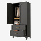 71' Tall Metal Wardrobe Cabinet with 2 Drawers and Hanging Rod, 2 Doors Wardrobe Closet with Shelf for Bedroom, Office, Laundry Room,Entryway ,Foyer,Guesthouse (Black) - Grand Goldman Shop