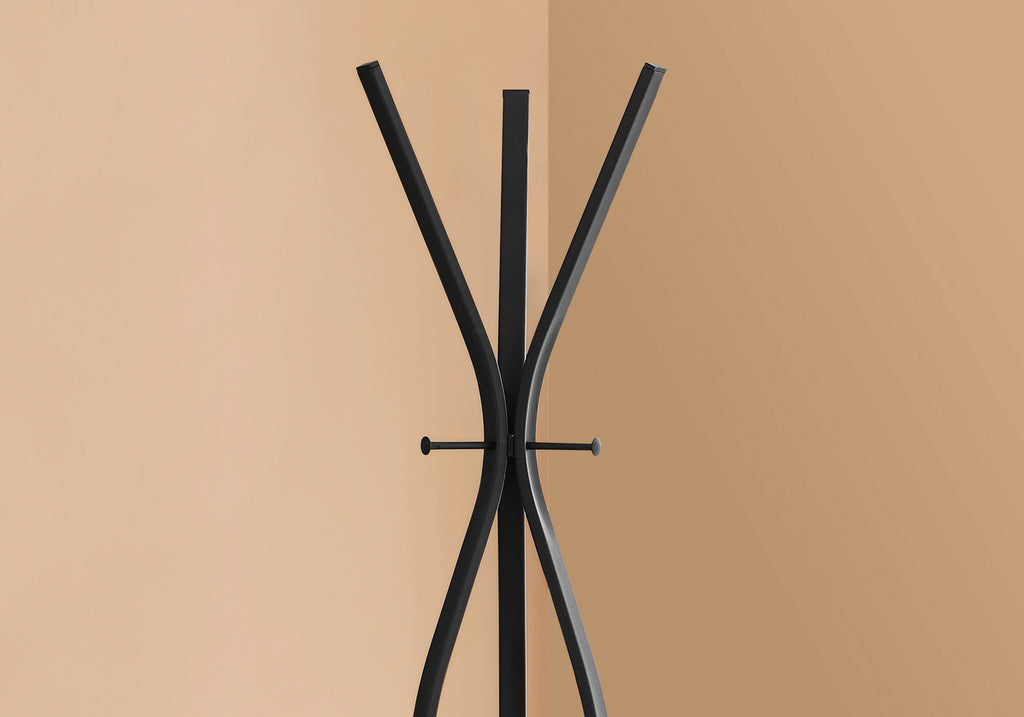 Coat Rack, Hall Tree, Free Standing, 3 Hooks, Entryway, 72'h, Bedroom, Black Metal, Contemporary, Modern - Grand Goldman Shop